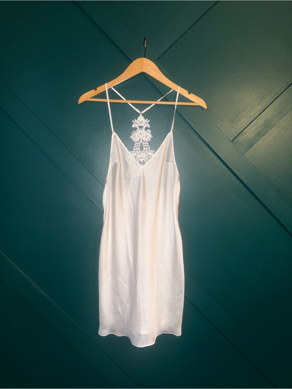 Victoria's Secret White Satin Chemise with Lace Back Slip Dress